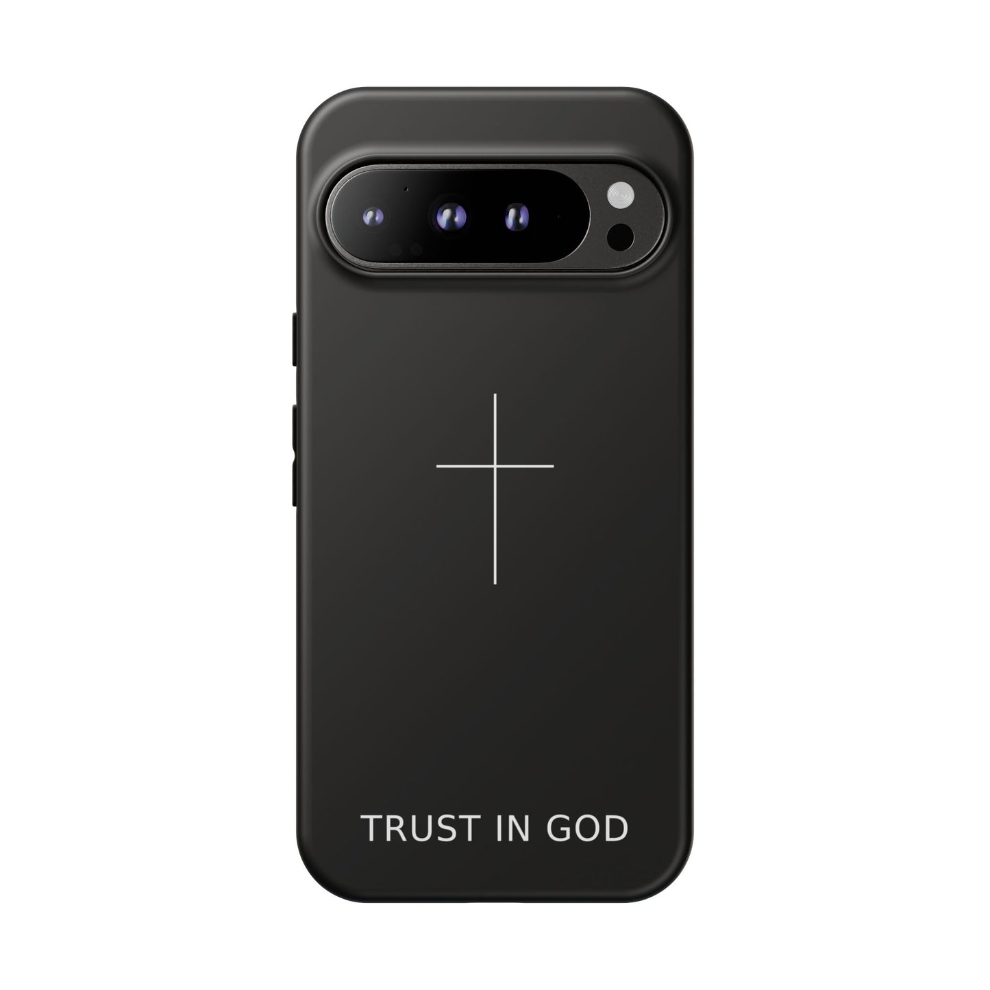 Trust in God Phone Case Minimal Cross Christian Black Tough Cover
