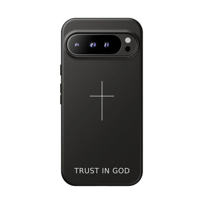 Trust in God Phone Case Minimal Cross Christian Black Tough Cover
