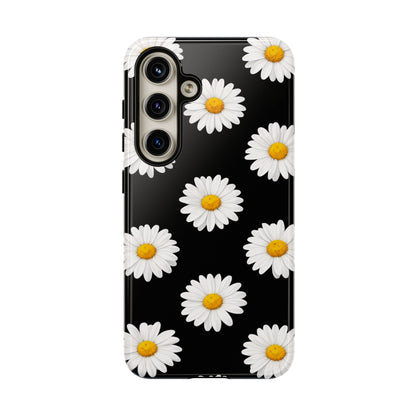 Black Daisy Floral Tough Phone Case – Cute Protective Cover for Iphone, Samsung Galaxy and Pixel