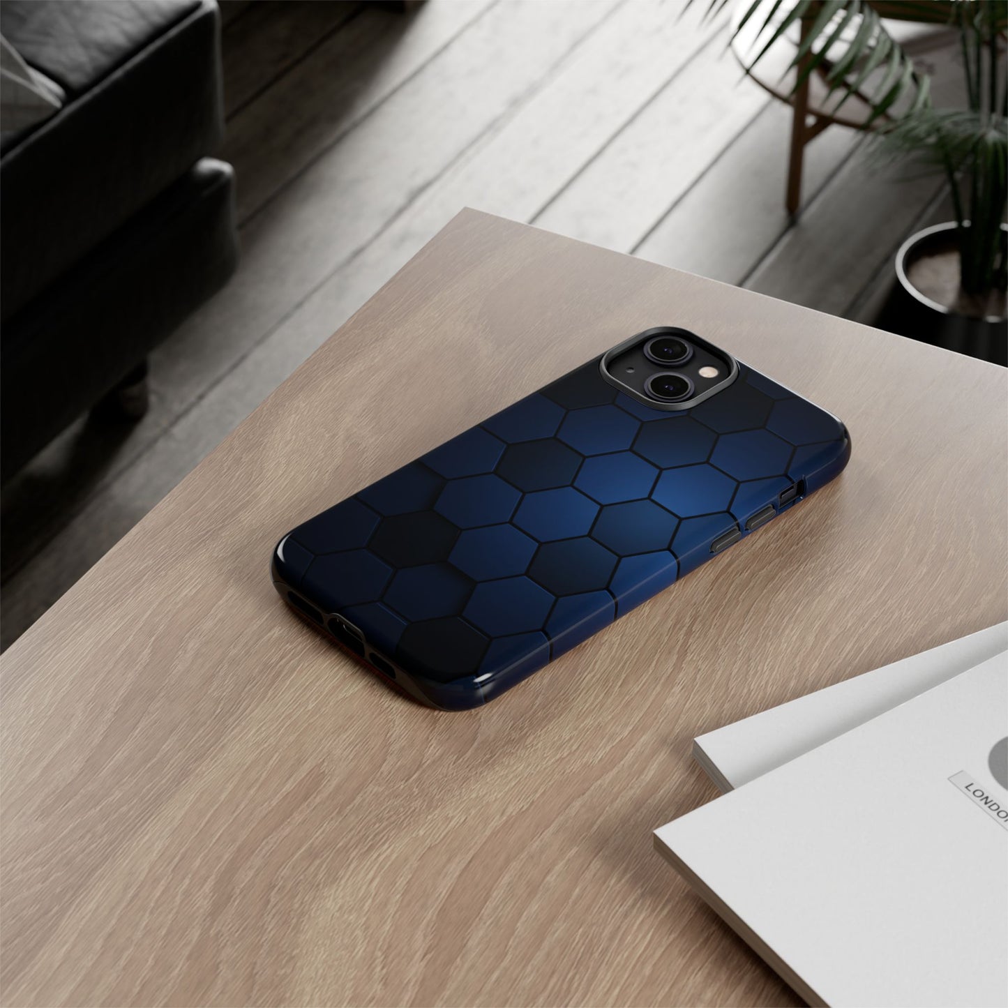 Blue Hexagon Gradient Phone Case | Honeycomb Geometric Tech Aesthetic | Minimalist Tough Case for iPhone & Samsung