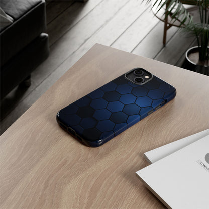 Blue Hexagon Gradient Phone Case | Honeycomb Geometric Tech Aesthetic | Minimalist Tough Case for iPhone & Samsung