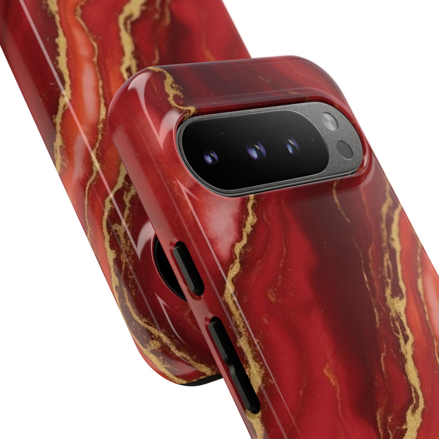 Red Agate Marble Phone Case with Gold Veins – Luxury Tough iPhone & Samsung Case