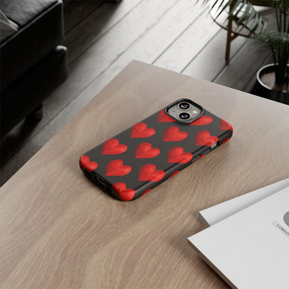 Red Heart Phone Case – Geometric Heart Pattern Tough Case (Black)