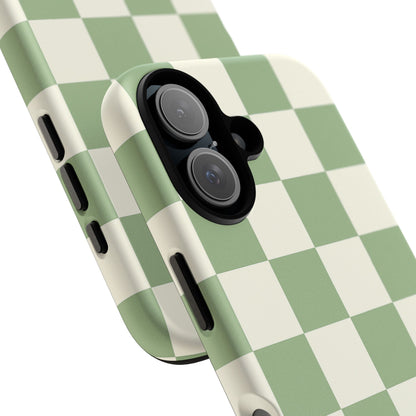 Sage Green Checkerboard Phone Case | Minimal Aesthetic Checkered iPhone & Samsung Tough Case