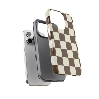 Mocha Checkerboard Phone Case | Neutral Aesthetic Tough Case