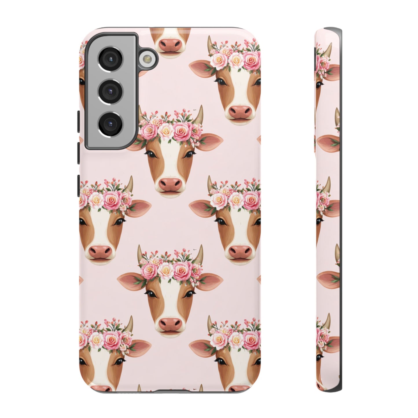 Floral Cow Phone Case – Cute Pink Cow Print Tough Protective Case for Iphone, Samsung Galaxy and Pixel