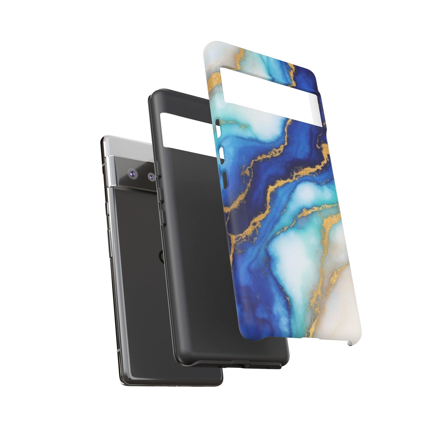 Blue & Gold Marble Phone Case – Luxury Resin Art Tough Case (iPhone, Samsung, Pixel)