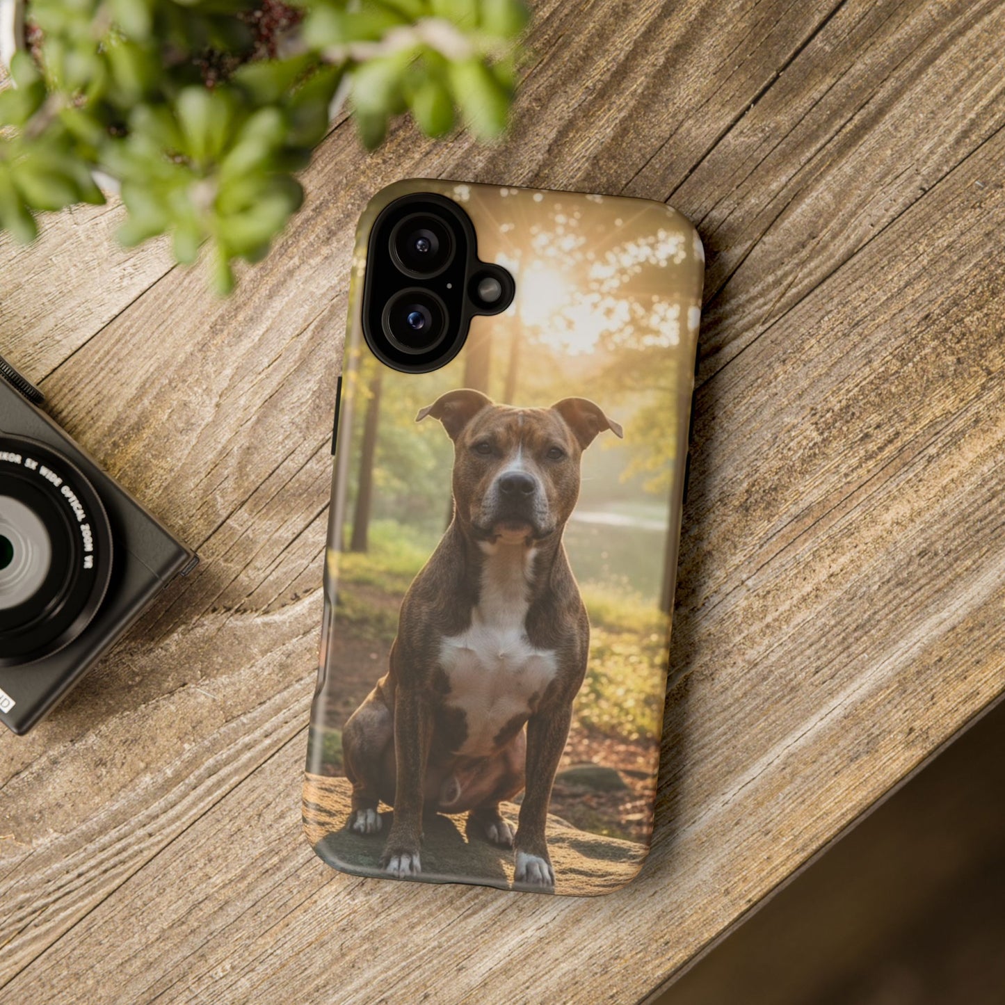 Pitbull Portrait Phone Case | Dog Lover Tough Case, Sunset Forest