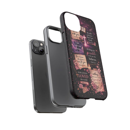 Christian Bible Verse Phone Case Pink Floral Faith Tough Protective Cover Gift
