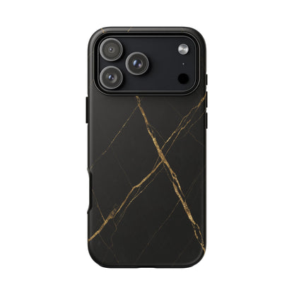 Black Marble Phone Case with Gold Veins – Luxury Minimal Aesthetic Tough Case