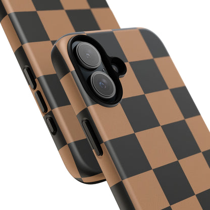 Brown Checkered Phone Case | Aesthetic Checkerboard iPhone & Samsung Tough Case