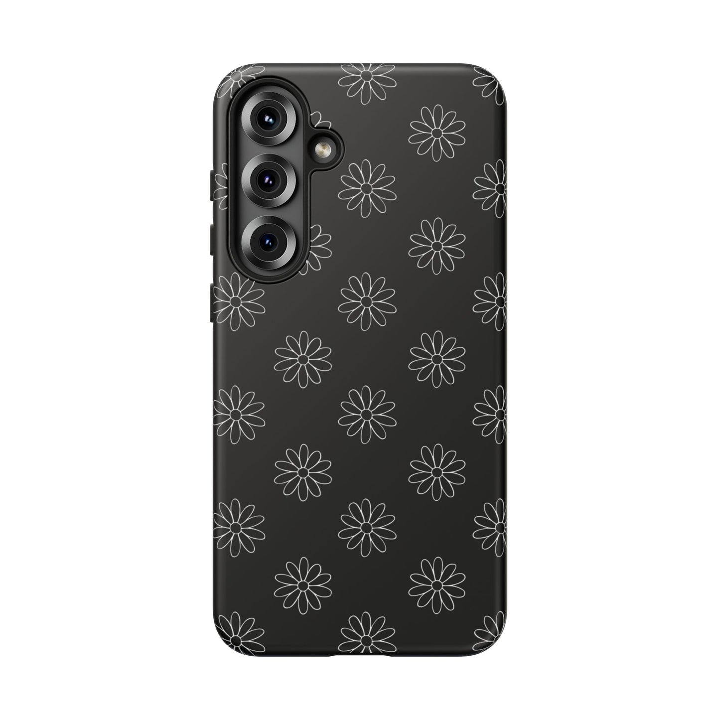 Black Daisy Floral Phone Case – Slim Protective Tough Case for Iphone, Samsung Galaxy and Pixel