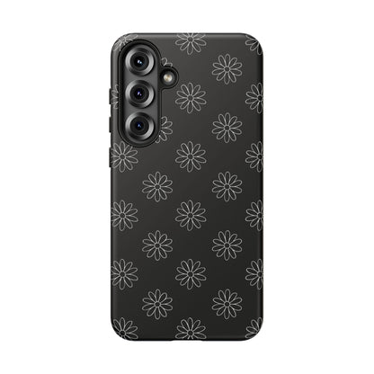 Black Daisy Floral Phone Case – Slim Protective Tough Case for Iphone, Samsung Galaxy and Pixel