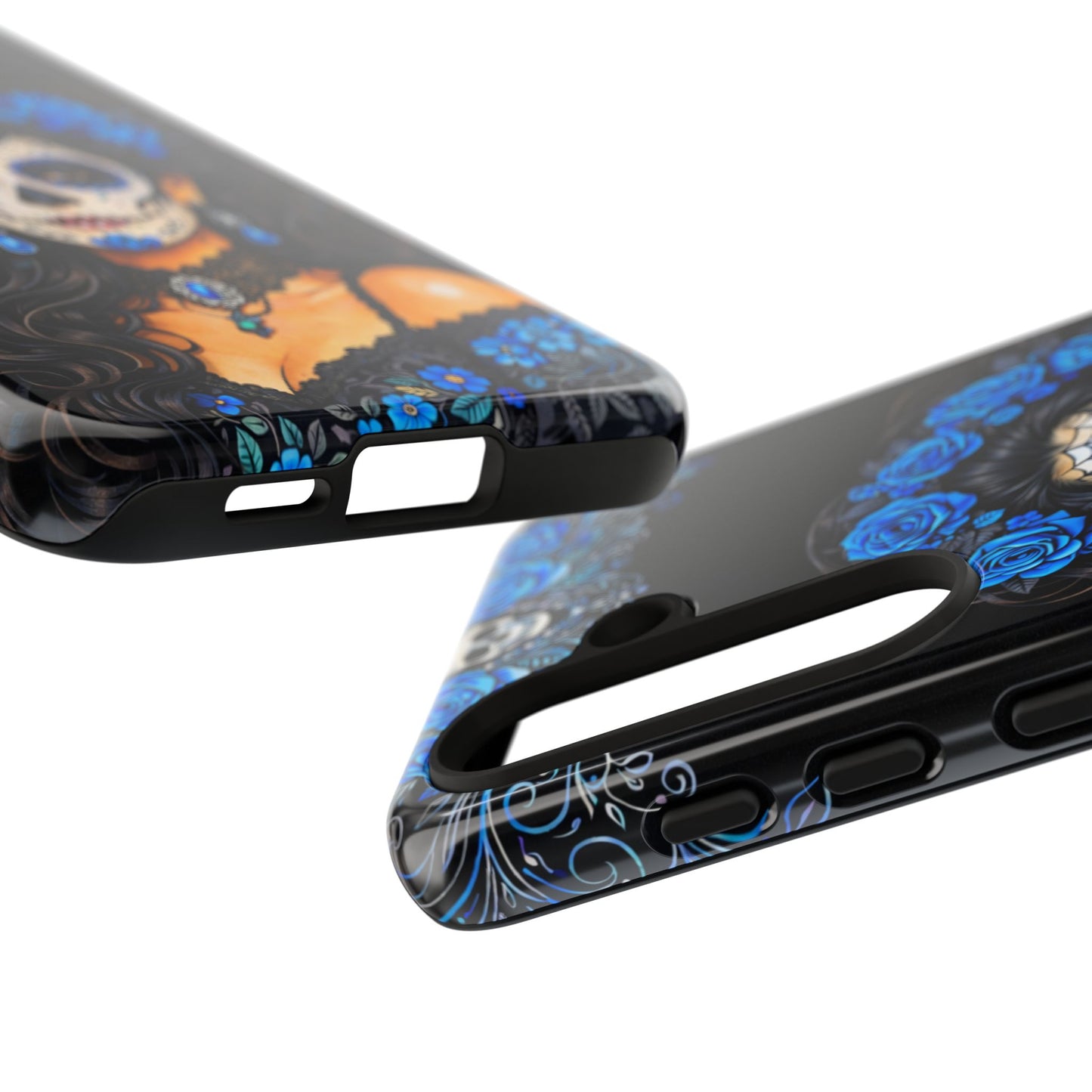 Blue Sugar Skull Woman Phone Case – Day of the Dead Aesthetic Tough Cover