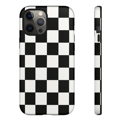 Black & White Checkerboard Phone Case – Classic Aesthetic Tough Protective Case