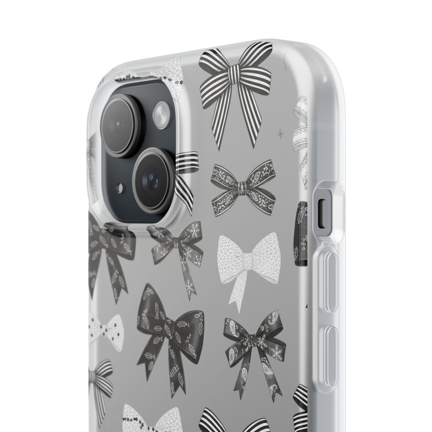 Black & White Bow Pattern Phone Case | Minimal Coquette Flexi Case