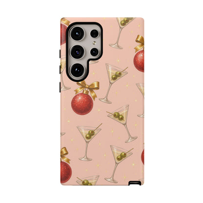 Cocktail Ornament Phone Case – Pink Martini & Cherry Pattern | Glossy or Matte for Iphone, Samsung Galaxy and Pixel
