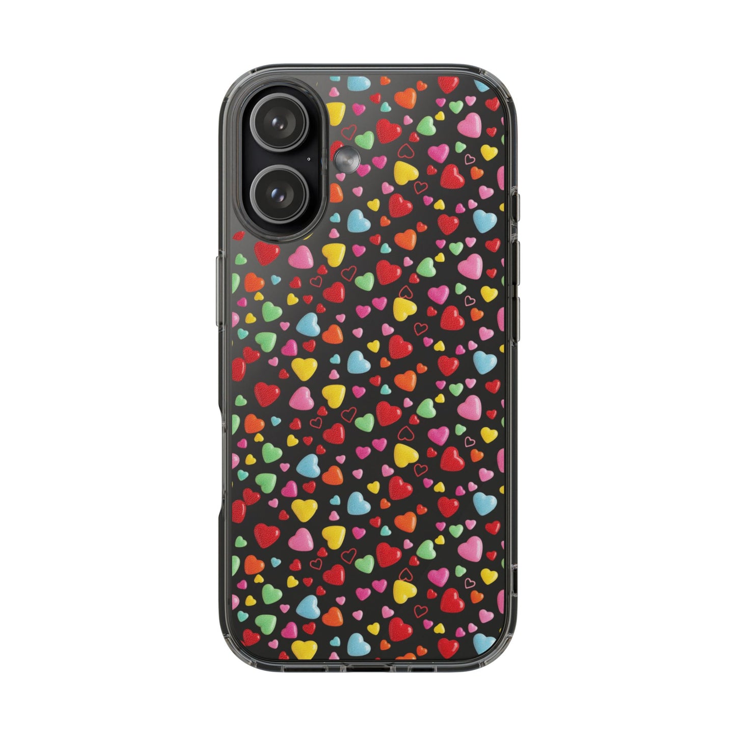 Colorful Heart Clear Phone Case | Impact-Resistant Valentine Aesthetic Case
