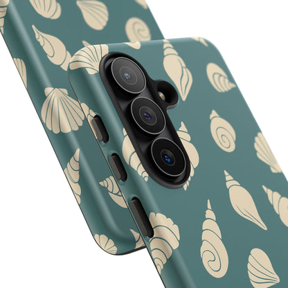 Seashell Pattern Phone Case | Teal Coastal Shells Tough Case for Iphone, Samsung Galaxy and Pixel