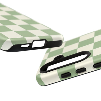 Sage Green Checkerboard Phone Case | Minimal Aesthetic Tough Case