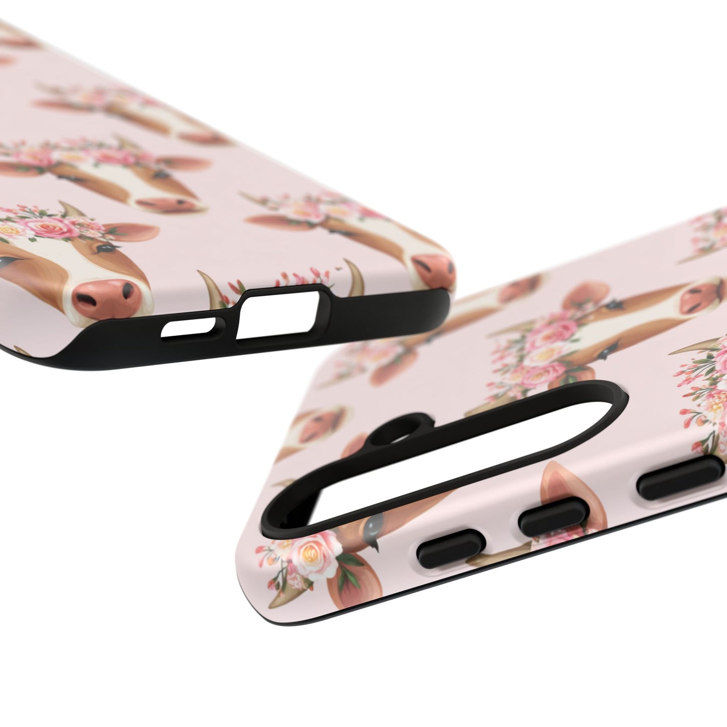 Floral Cow Phone Case – Cute Pink Cow Print Tough Protective Case for Iphone, Samsung Galaxy and Pixel