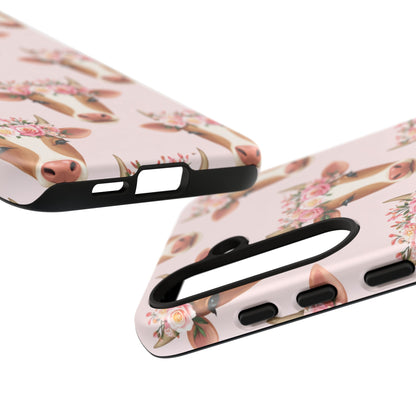 Floral Cow Phone Case – Cute Pink Cow Print Tough Protective Case for Iphone, Samsung Galaxy and Pixel