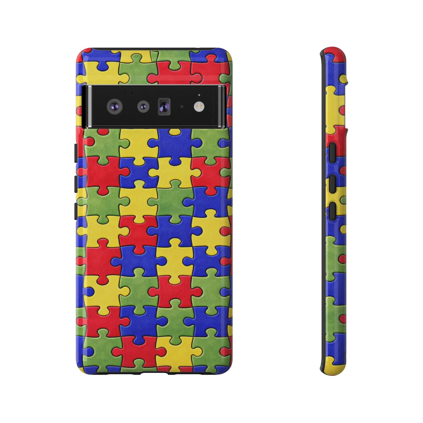 Colorful Puzzle Phone Case, Autism Awareness Jigsaw Design, Tough Protective Case, iPhone & Samsung Case, Vibrant Puzzle Pattern