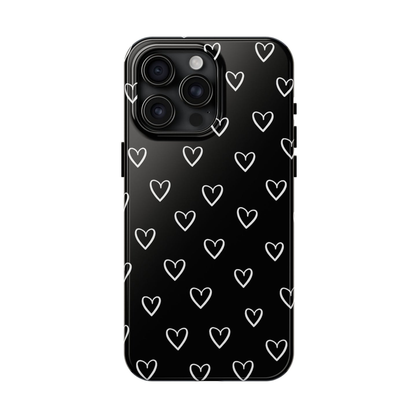 Doodle Heart Phone Case – Minimal Black & White Heart Pattern | Tough Protective Case