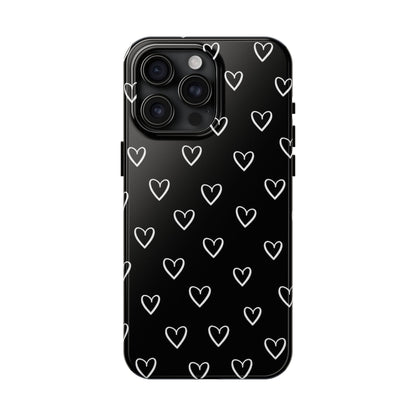 Doodle Heart Phone Case – Minimal Black & White Heart Pattern | Tough Protective Case
