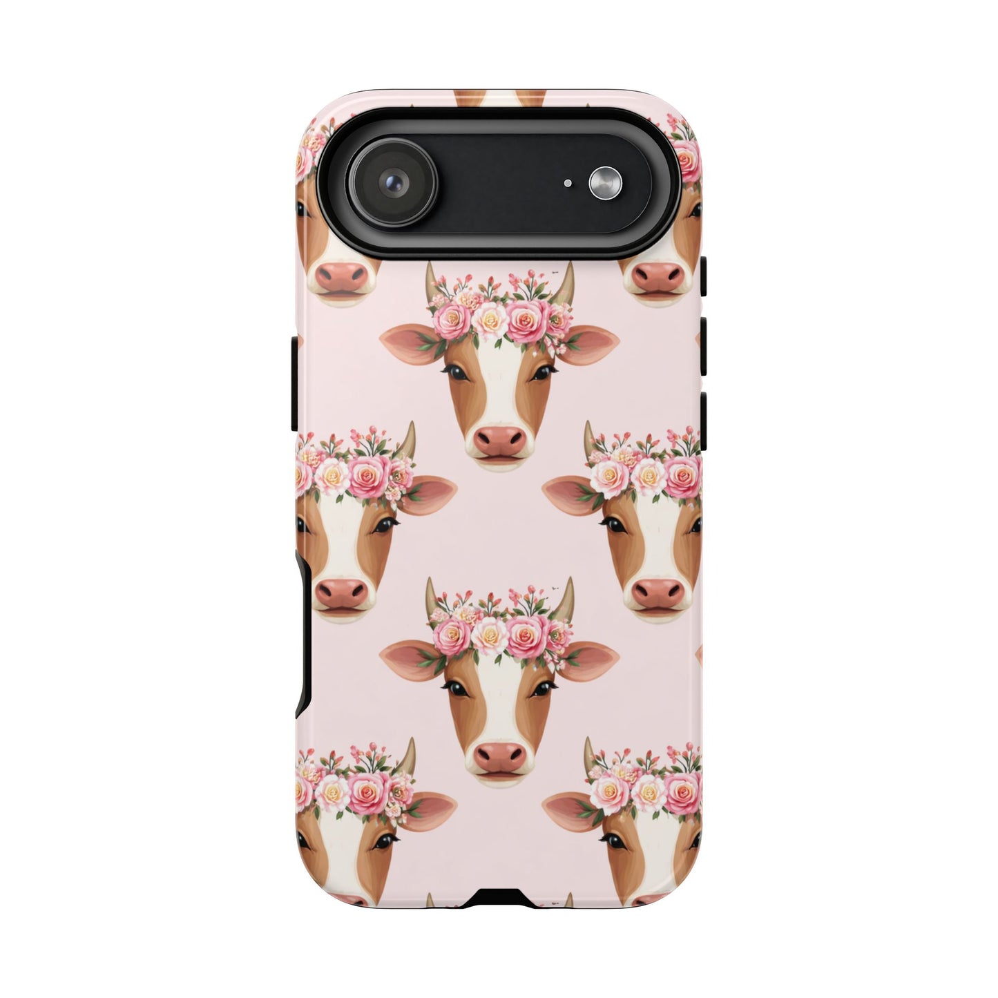 Floral Cow Phone Case – Cute Pink Cow Print Tough Protective Case for Iphone, Samsung Galaxy and Pixel