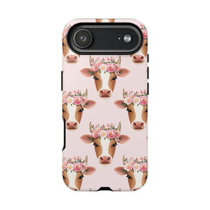 Floral Cow Phone Case – Cute Pink Cow Print Tough Protective Case for Iphone, Samsung Galaxy and Pixel