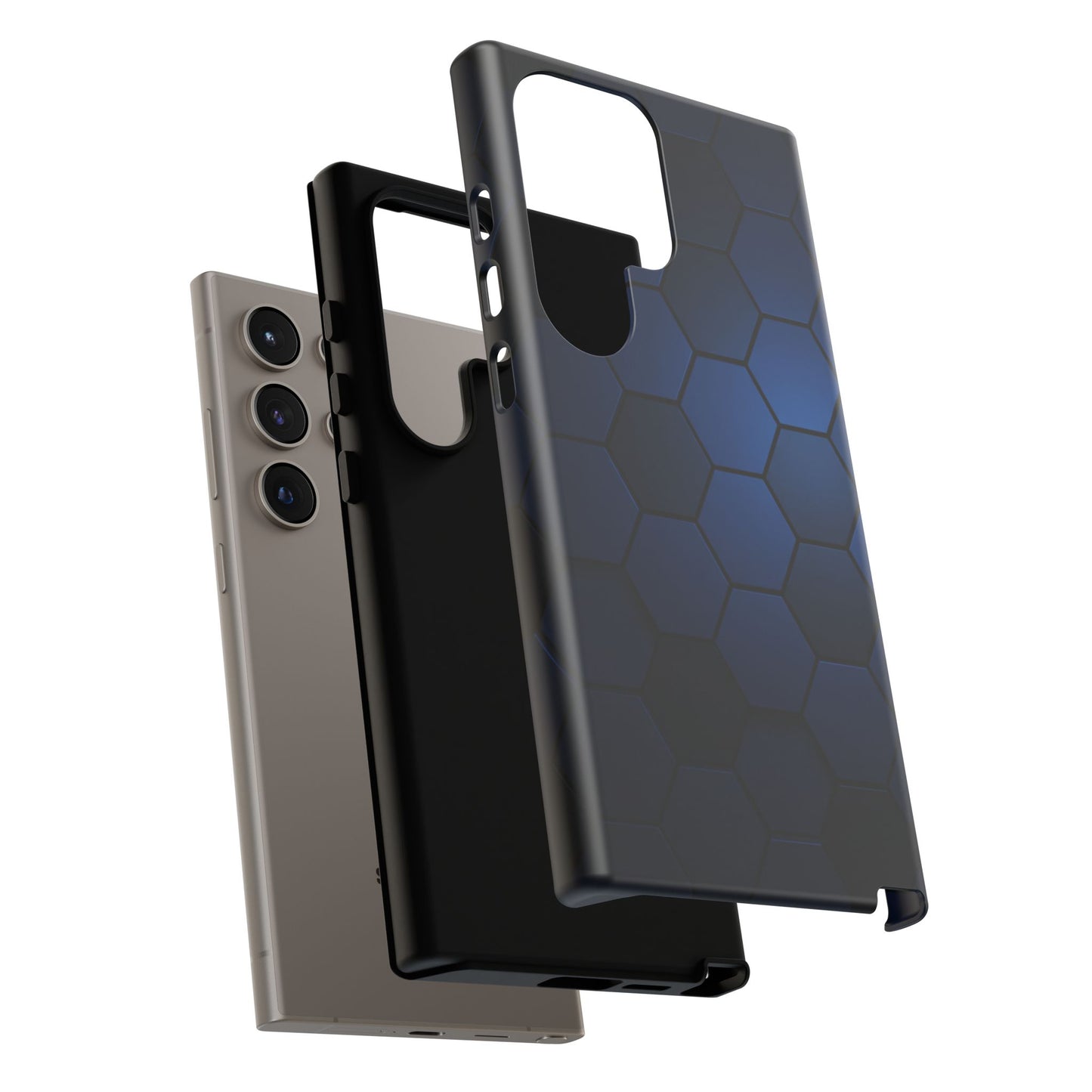 Blue Hexagon Gradient Phone Case | Honeycomb Geometric Tech Aesthetic | Minimalist Tough Case for iPhone & Samsung