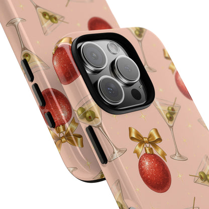 Cocktail Ornament Phone Case – Pink Martini & Cherry Pattern | Glossy or Matte for Iphone, Samsung Galaxy and Pixel