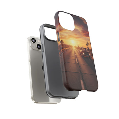 Route 66 Sunset Desert Highway Phone Case – Road Trip Travel Aesthetic Tough Case