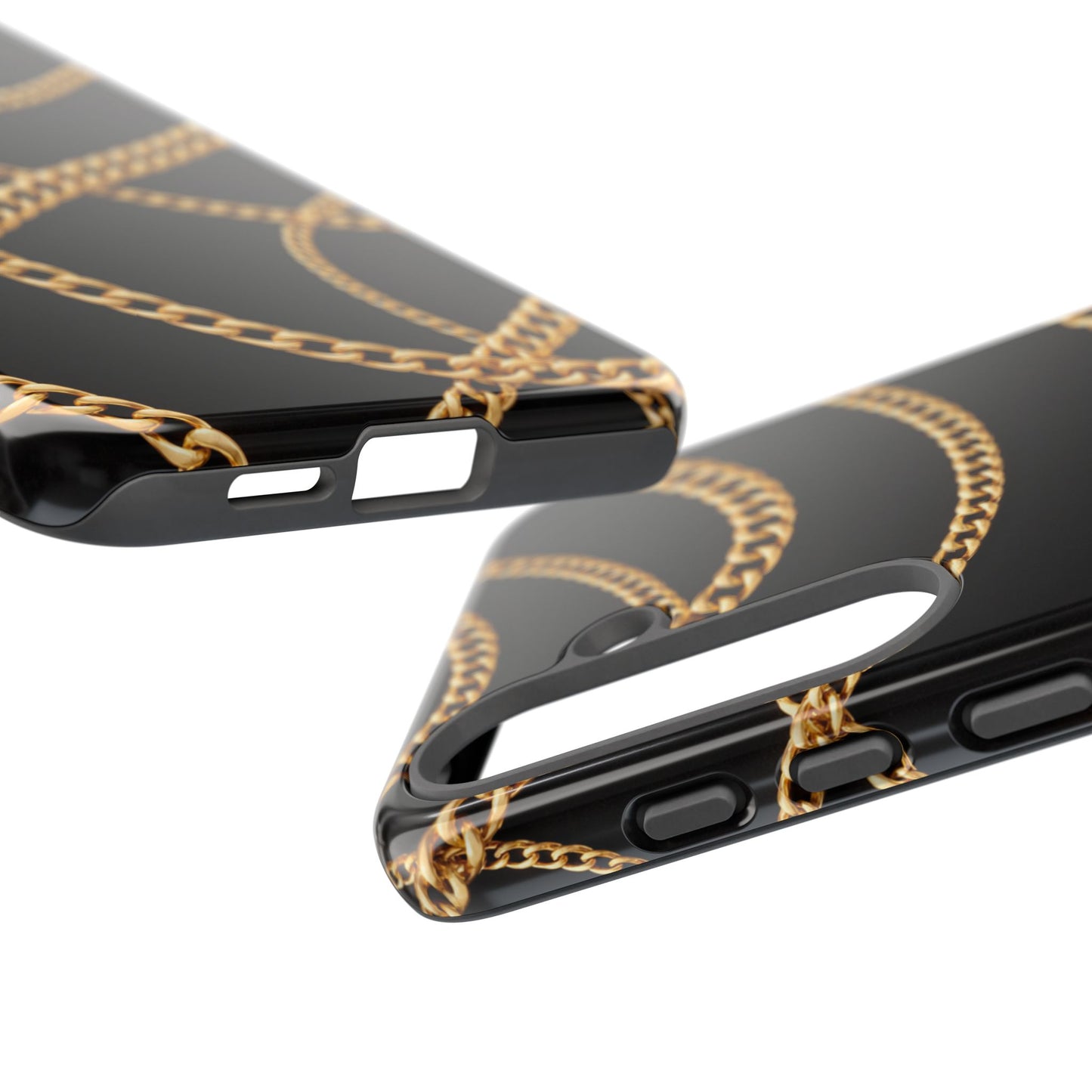 Luxury Gold Chain Phone Case – Black Designer Style Tough Protective Cover for Iphone, Samsung Galaxy and Pixel
