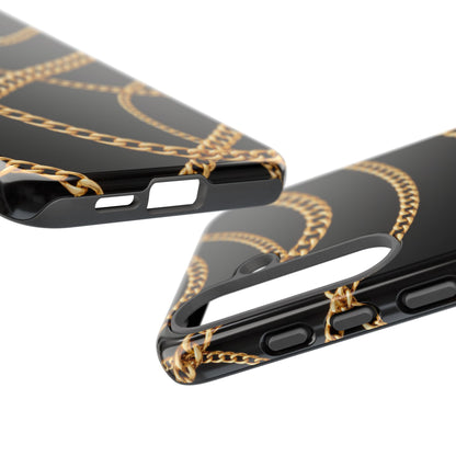 Luxury Gold Chain Phone Case – Black Designer Style Tough Protective Cover for Iphone, Samsung Galaxy and Pixel
