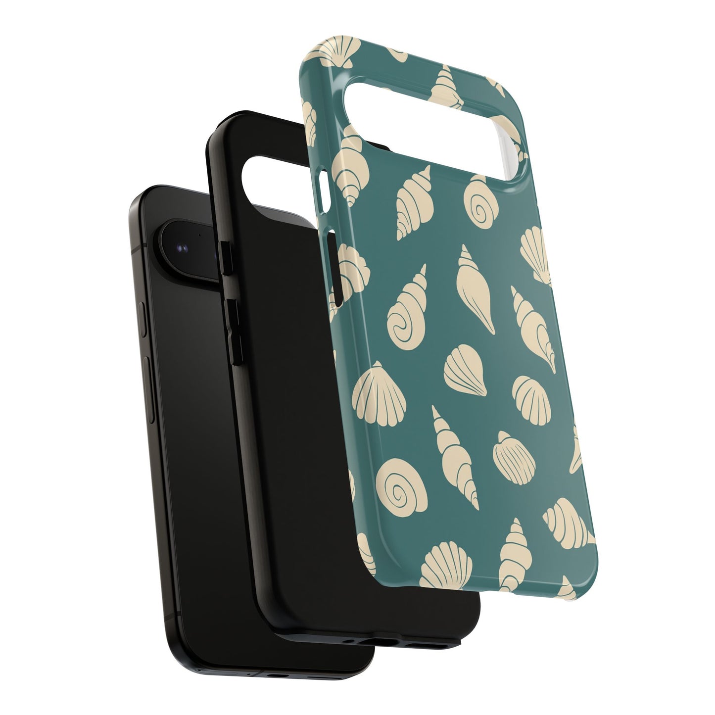 Seashell Pattern Phone Case | Teal Coastal Shells Tough Case for Iphone, Samsung Galaxy and Pixel