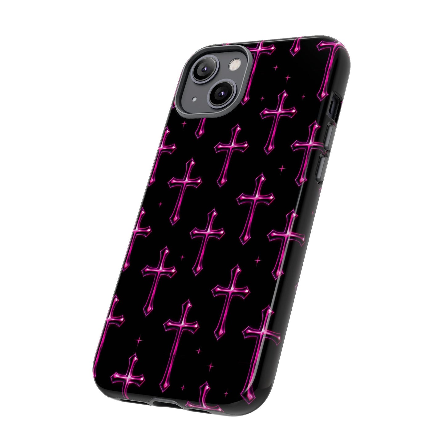 Neon Pink Cross Pattern Phone Case | Tough Protective Case for Iphone, Samsung Galaxy and Pixel