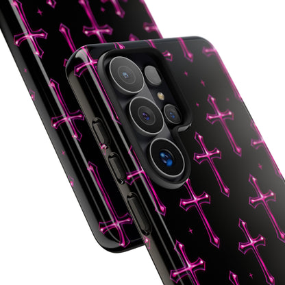 Neon Pink Cross Pattern Phone Case | Tough Protective Case for Iphone, Samsung Galaxy and Pixel