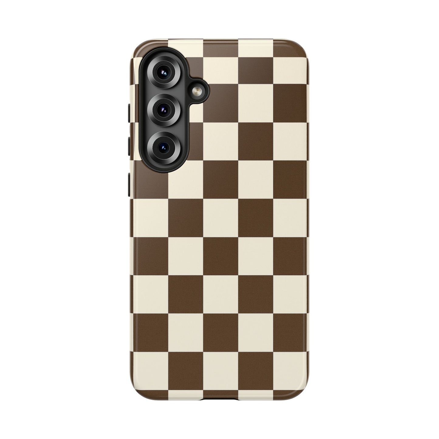 Mocha Checkerboard Phone Case | Neutral Aesthetic Checkered iPhone & Samsung Tough Case