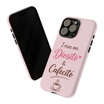 I Run on Diosito y Cafecito Phone Case, Pink Aesthetic Latina Faith Coffee Case, Girly Protective iPhone Samsung Cover