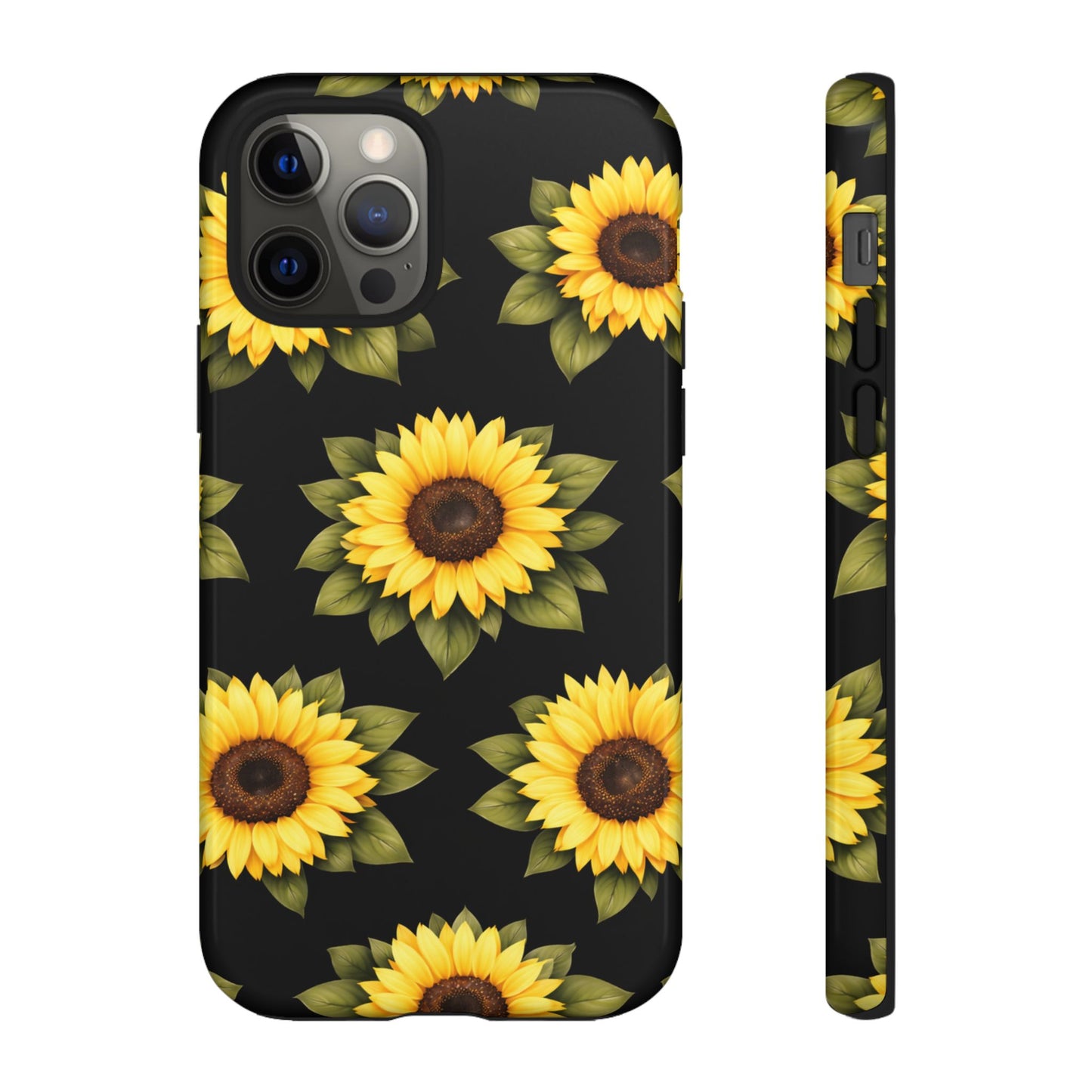 Sunflower Floral Tough Phone Case – Black Background Protective Cover for Iphone, Samsung Galaxy and Pixel