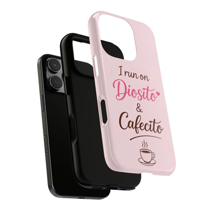 I Run on Diosito y Cafecito Phone Case, Pink Aesthetic Latina Faith Coffee Case, Girly Protective iPhone Samsung Cover