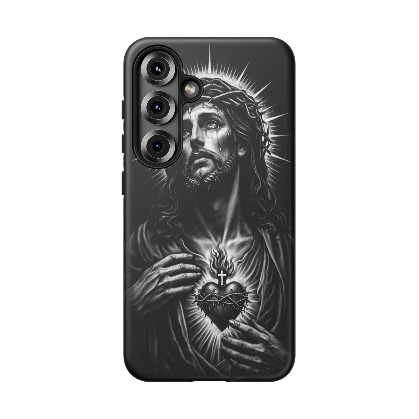 Jesus Sacred Heart Phone Case Black White Christian Faith Aesthetic