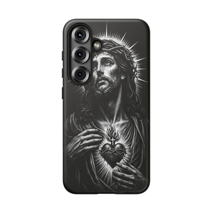 Jesus Sacred Heart Phone Case Black White Christian Faith Aesthetic