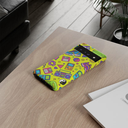 90s Retro Neon Phone Case – Y2K Nostalgia Colorful Icons Tough Protective Case