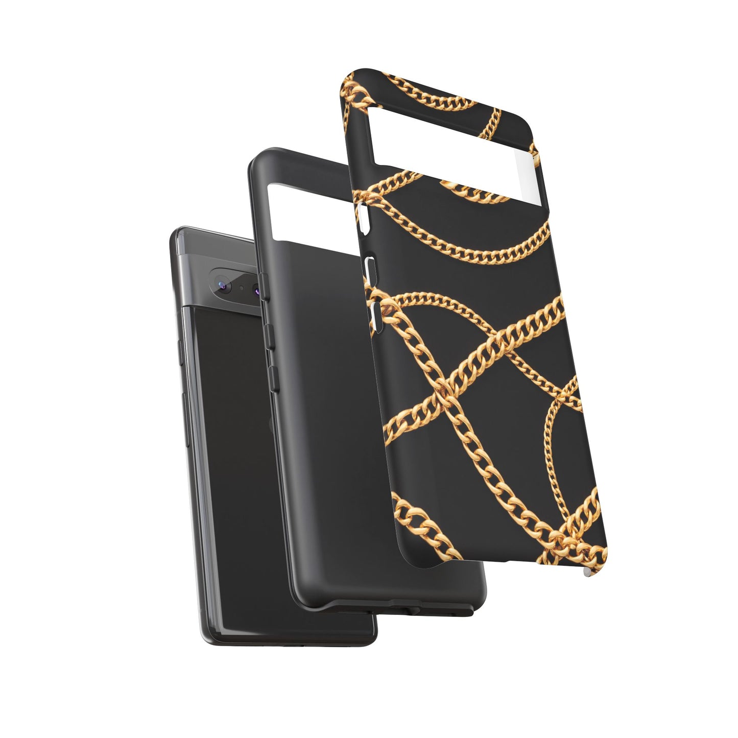 Luxury Gold Chain Phone Case – Black Designer Style Tough Protective Cover for Iphone, Samsung Galaxy and Pixel