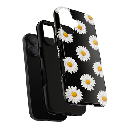 Black Daisy Floral Tough Phone Case – Cute Protective Cover for Iphone, Samsung Galaxy and Pixel