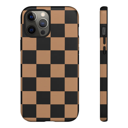 Brown Checkered Phone Case | Aesthetic Checkerboard iPhone & Samsung Tough Case