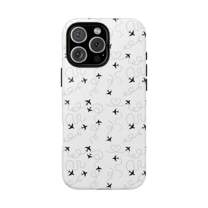 Minimal Paper Airplane Pattern Phone Case – Black White Aesthetic Tough Cover